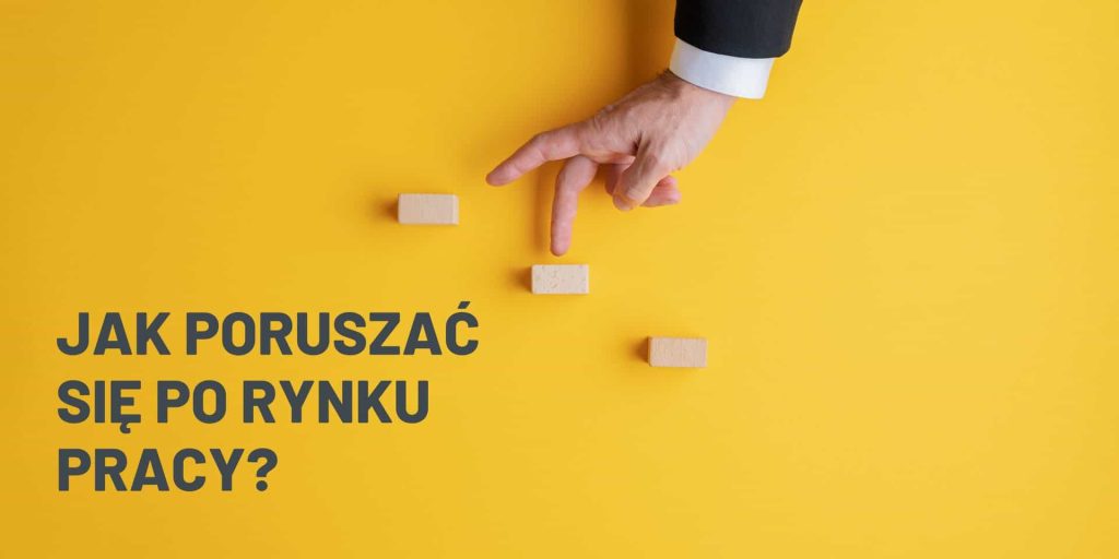 Zdjęcie jest ilustracją do artykułu: Jak poruszać się po rynku pracy? Przedstawia tytuł artykułu oraz zdjęcie ludzkiej ręki symulującej wchodzenie po schodach za pomocą palców.