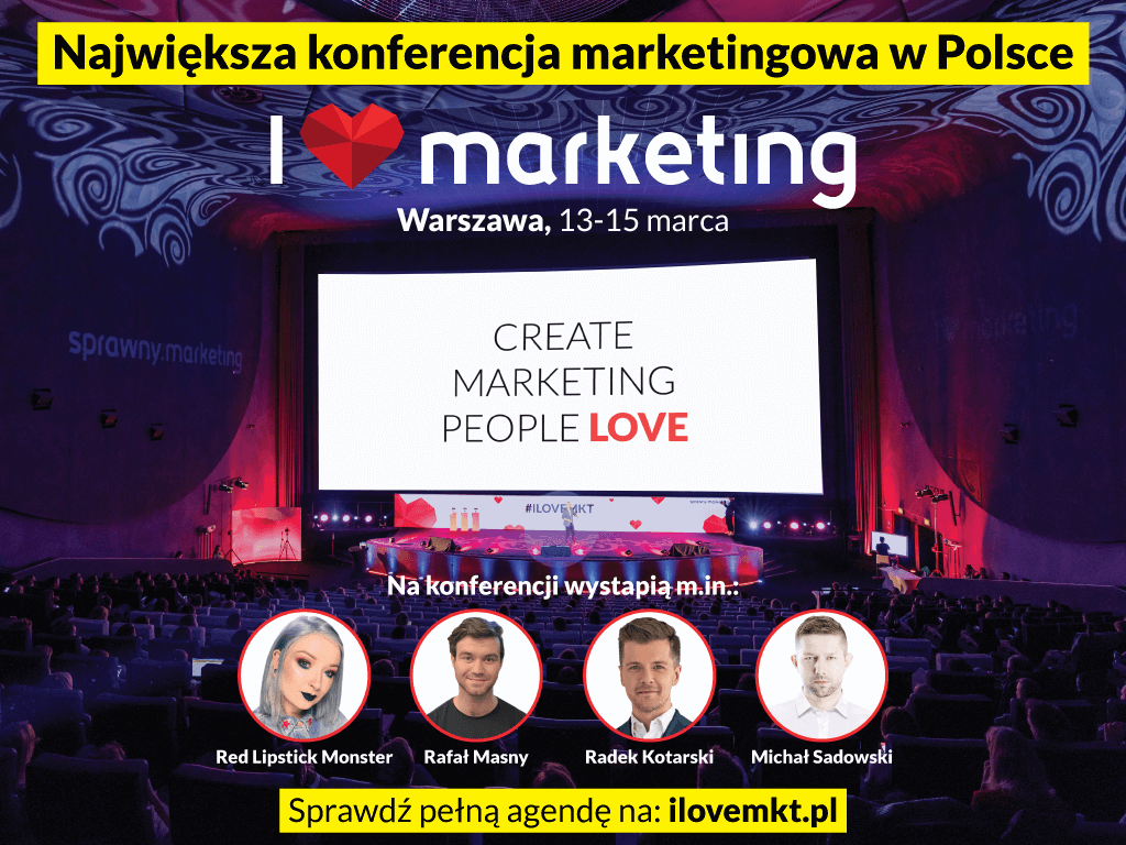 Grafika ilustruje artykuł "Konferencja I Love Marketing." Przedstawia tytuł konferencji