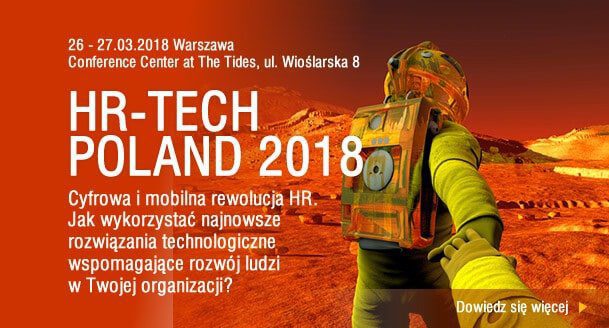 Grafika jest ilustracją do artykułu: HR - TECH POLAND 2018. Przedstawia astronautów na Marsie. Na geafice znajdują sie informacje dotyczące adresu i miejsca konferencji oraz jej tytuł.|