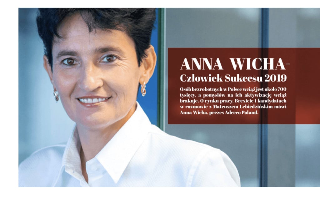 Zdjęcie jest ilustracją do artykułu: Anna Wicha - Człowiek Sukcesu 2019. Przedstawia Annę Wichę i tytuł artykułu oraz cytat.|
