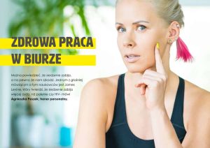 Zdjęcie jest ilustracją do artykułu: Zdrowa praca w biurze. Przedstawia tytuł artykułu i zdjęcie trenerki personalnej Agnieszki Peszek||||